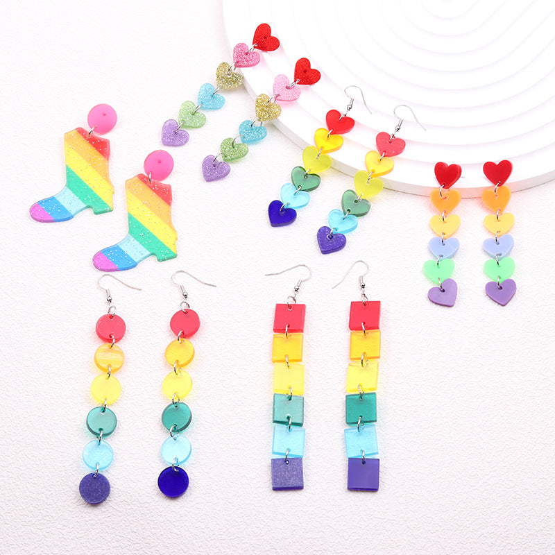 Wholesale 2pairs/pack Rainbow Love Series Acrylic Stud Earrings