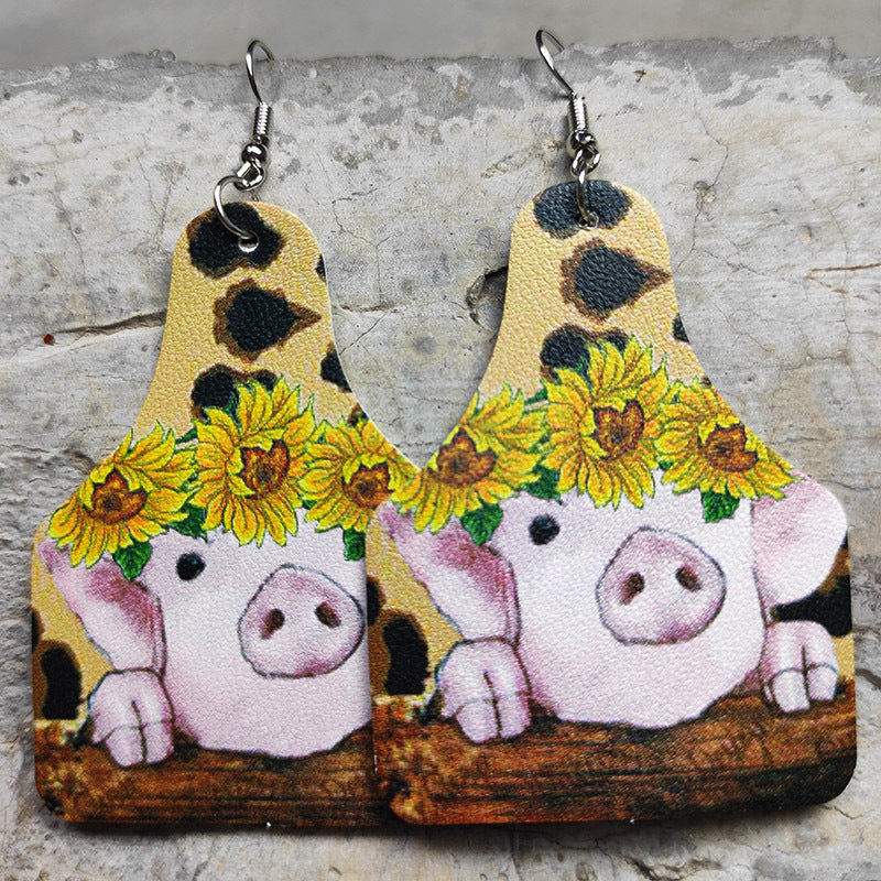 Wholesale 2pairs/pack Cross Drop Shape Western Cowboy Leather Earrings