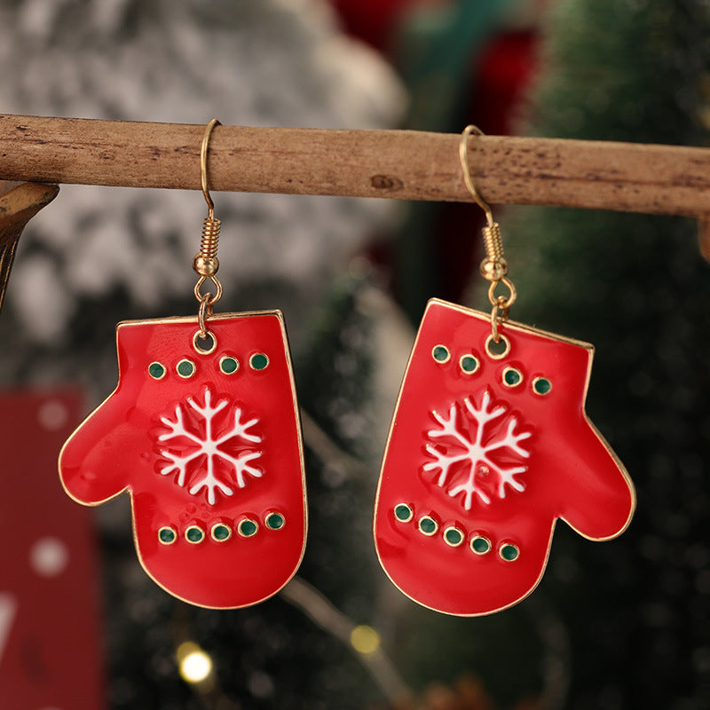 Wholesale Red and Green  Snowman Christmas Hat Earrings