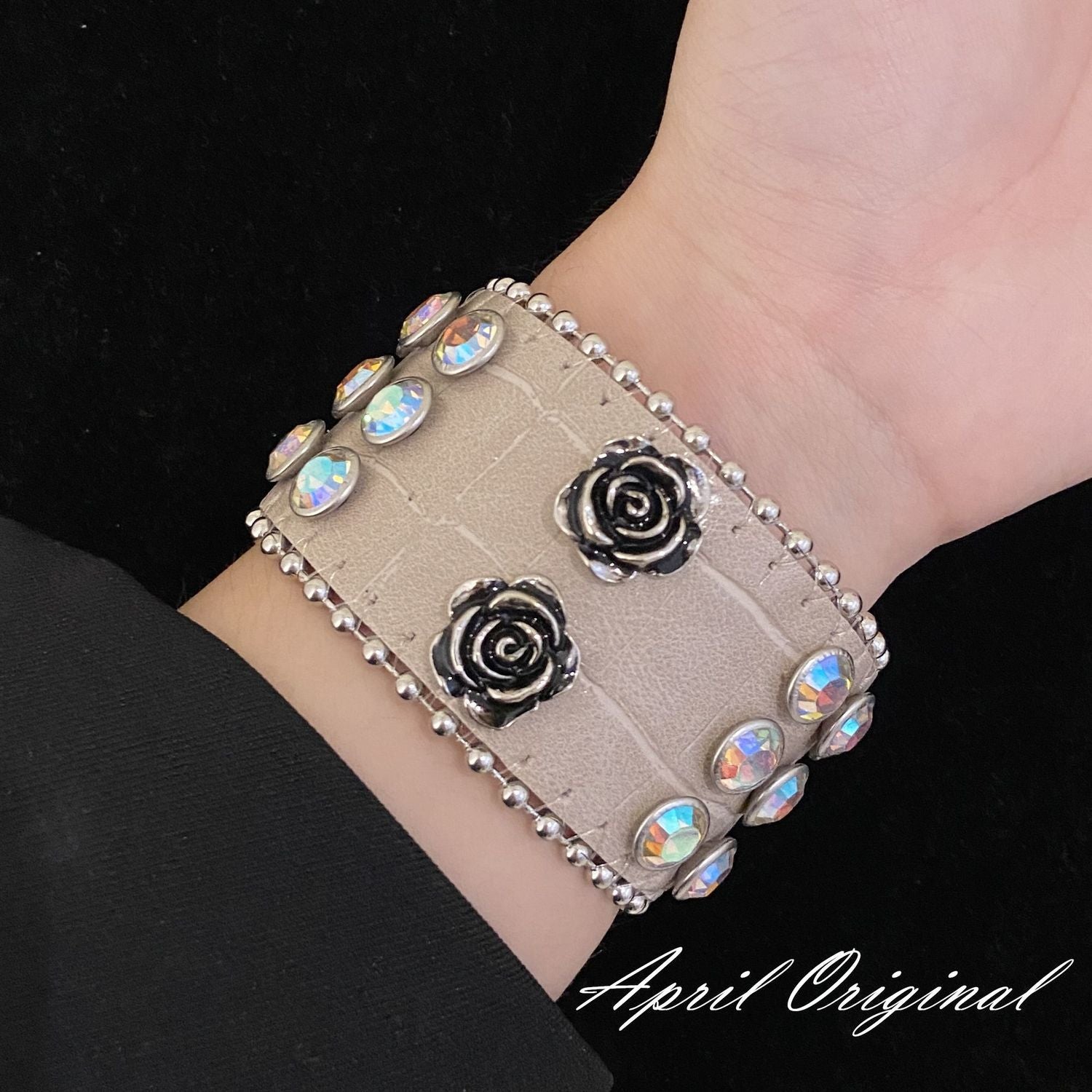 Wholesale Punk Leather Rivet Skeleton Wide Edge Bracelet