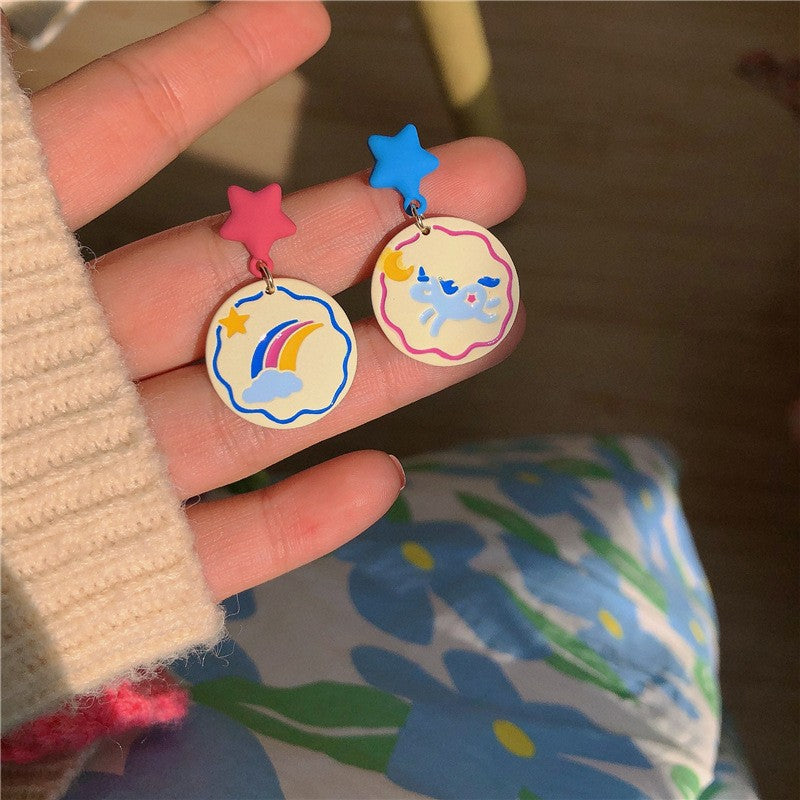 Wholesale 3D Rabbit Pink Peach Heart Alloy Earrings