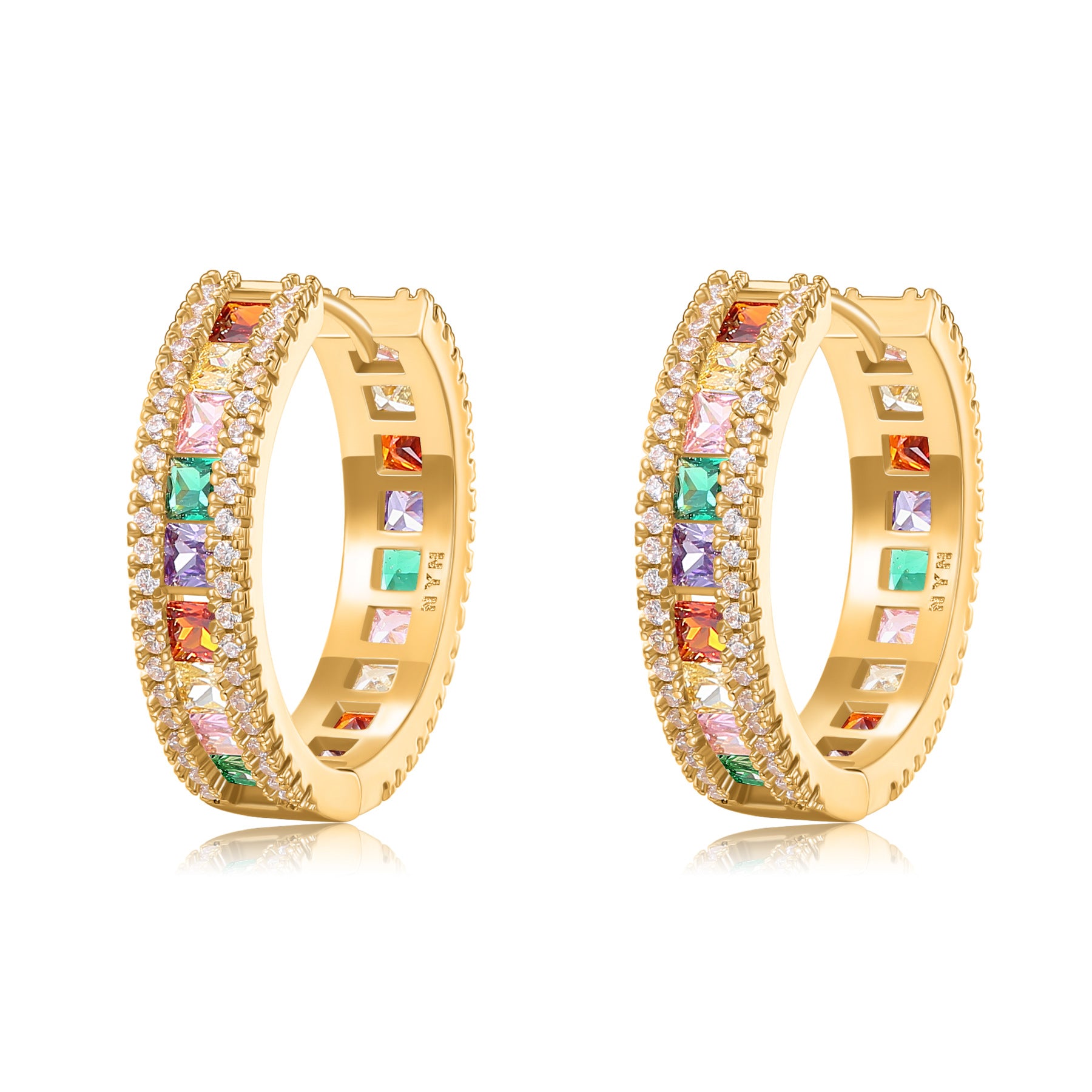 Wholesale Micro-inlaid Diamond Zircon Color Diamond Temperament Personality Simple Fashion High-end Copper Earrings