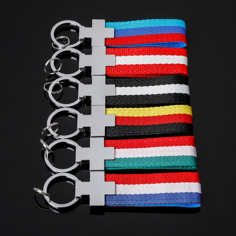 Wholesale 2pcs Tricolor Nylon Ribbon Zinc Alloy Keychain