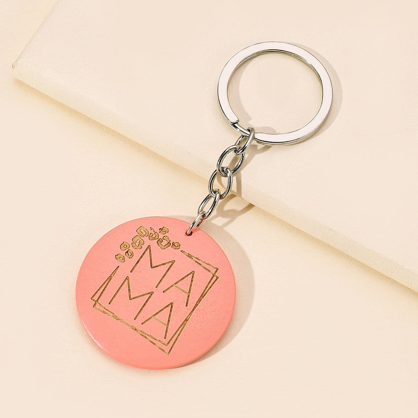 Wholesale Mother's Day MAMA Wooden Round Brand Keychains