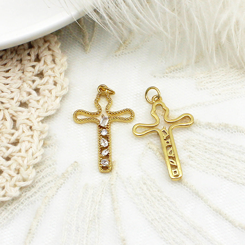 Wholesale Copper Inlaid Zircon Cross DIY Jewelry Accessories