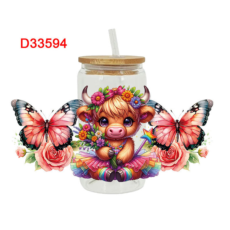 Wholesale Western style flowers butterflies calves 16oz Cup UV DTF Wraps
