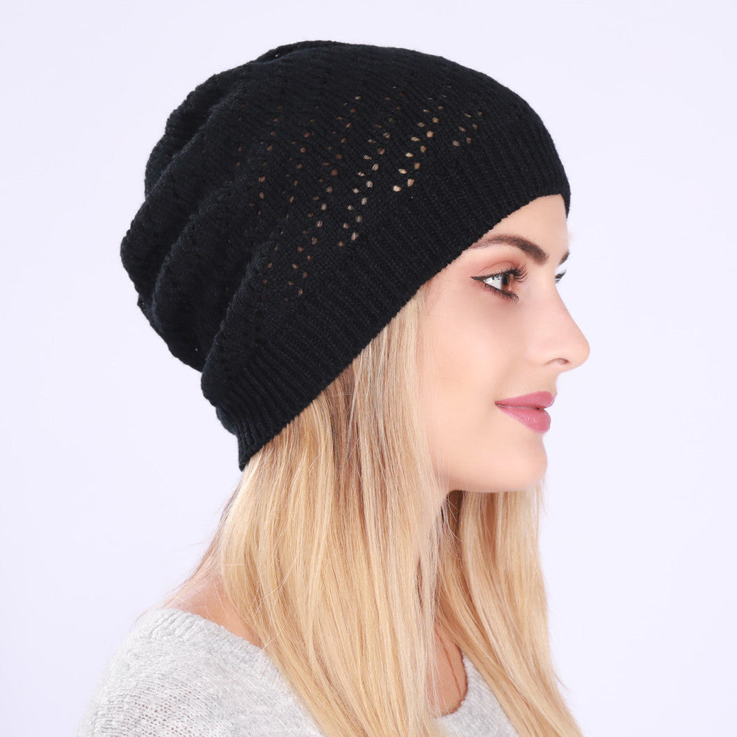 Wholesale Autumn and Winter Single Layer Thin Pleated Hollow Knitted Beanie