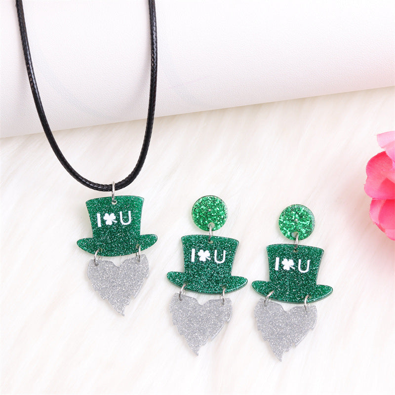 Wholesale St.  Patrick' s shamrock hat-shaped letter Acrylic Earrings