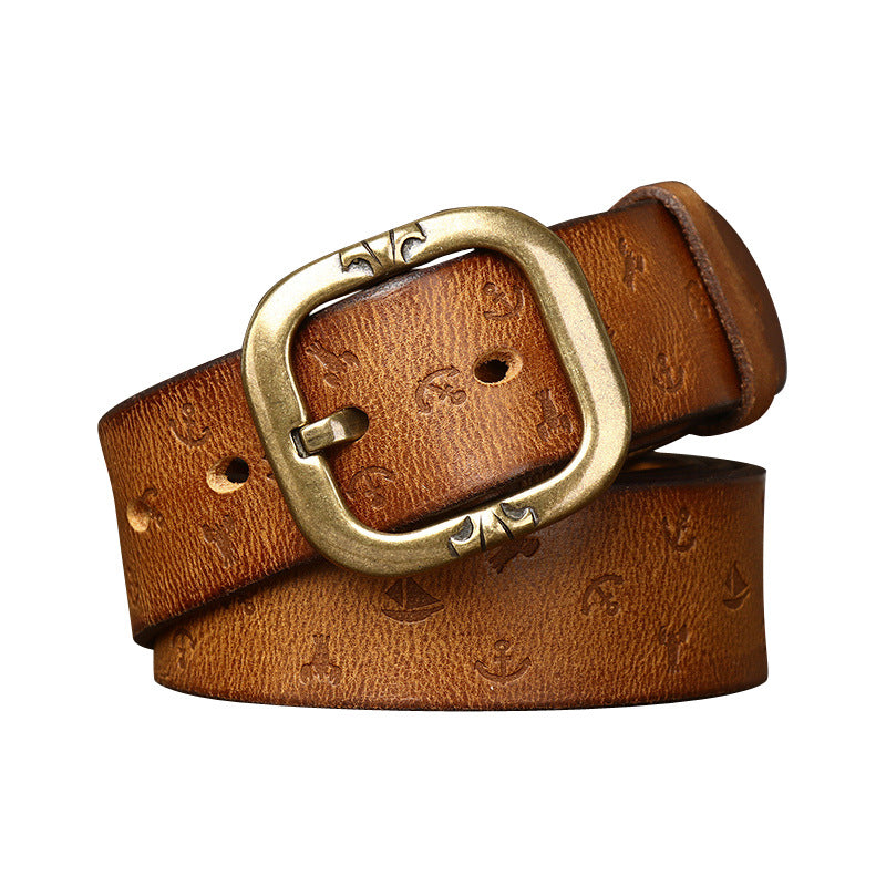 Wholesale 3.8CM Wide Machine Embossed Vegetable Tanned Leather Belt