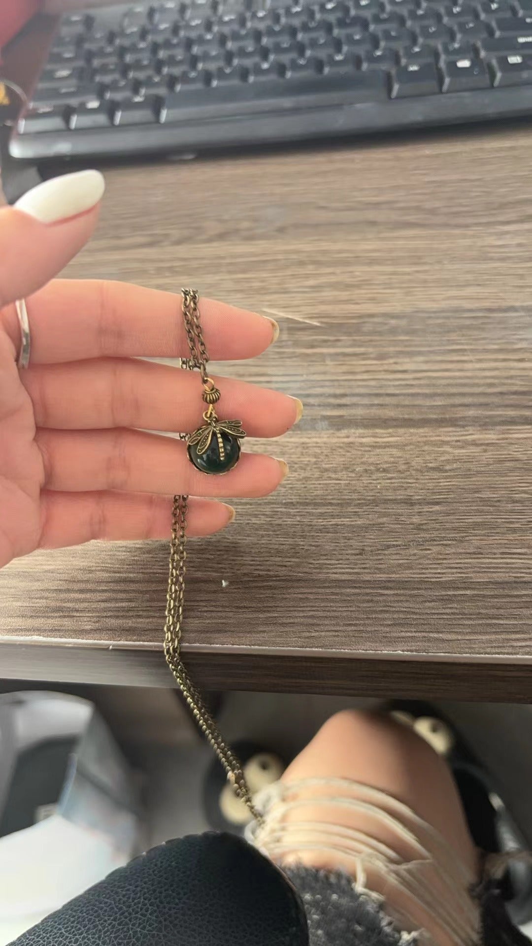 Wholesale Bohemian Retro Dragonfly Green Crystal Pendant Necklace