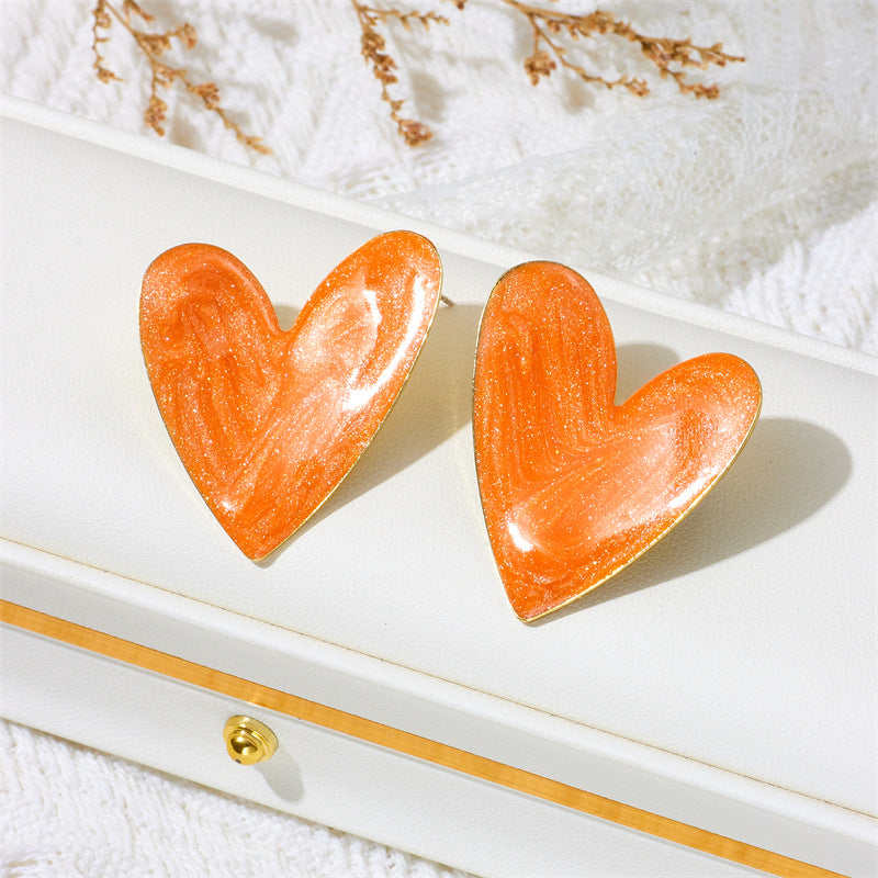 Wholesale Candy Color Oil Dripping Color Big Heart Earrings