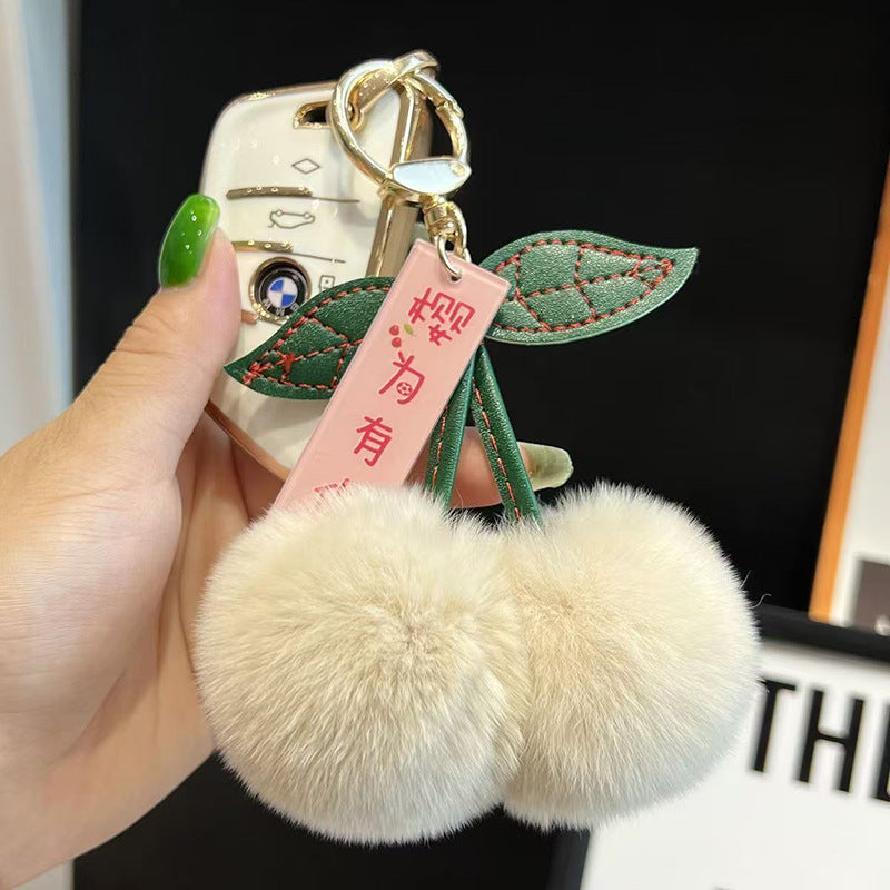 Wholesale Plush Cherry Car Pom Pom  Keychain