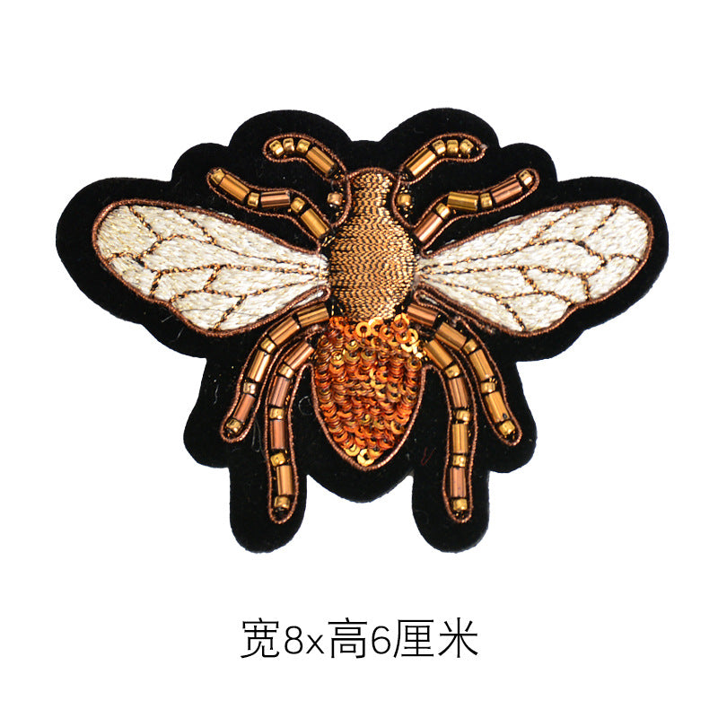 Wholesale Trendy Embroidered Beaded Bee Maple Leaf Shield Brooch Badge Pin For Women Clothing Bag Shoe Hat Decoration