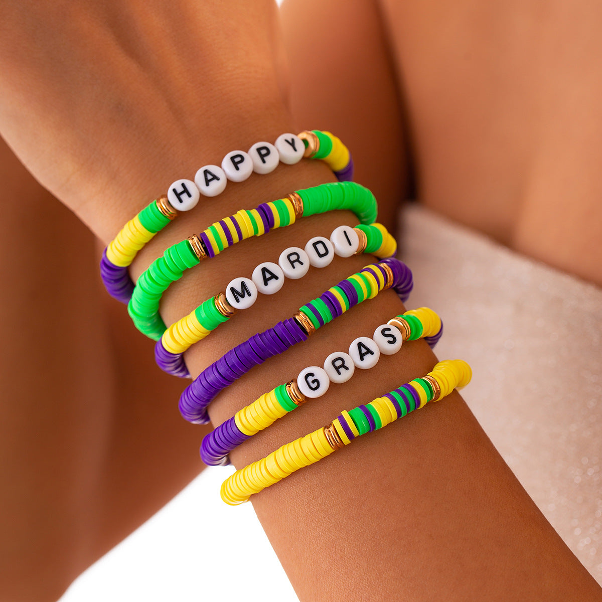 Wholesale Carnival Soft Ceramic Letter suit Bracelet Stacked with Acrylic Beaded Bracelet Personalized Hand Jewelry