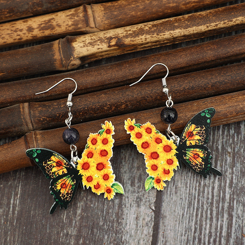 Wholesale  Butterfly Print Sunflower Acrylic Holiday Earrings