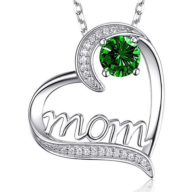 Wholesale Mother's Day Love Shaped Mom Diamond Set Copper Necklace