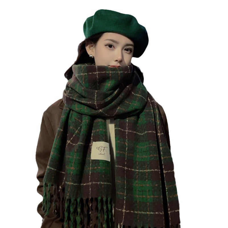 Wholesale Christmas Winter Red Tassel Plaid Imitation Cashmere Scarf