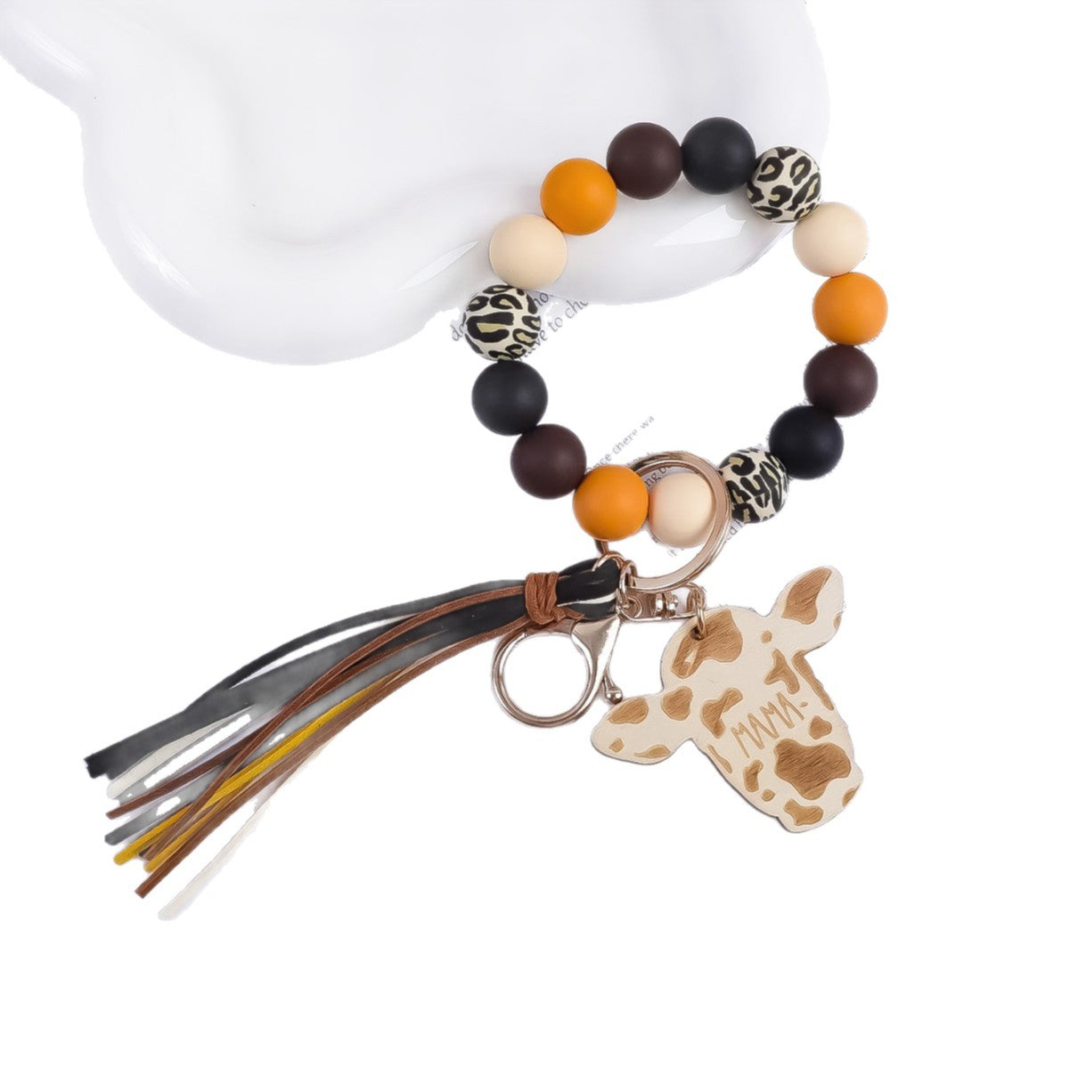 Wholesale Western Style Silicone Beaded Tassel Wooden Keychain