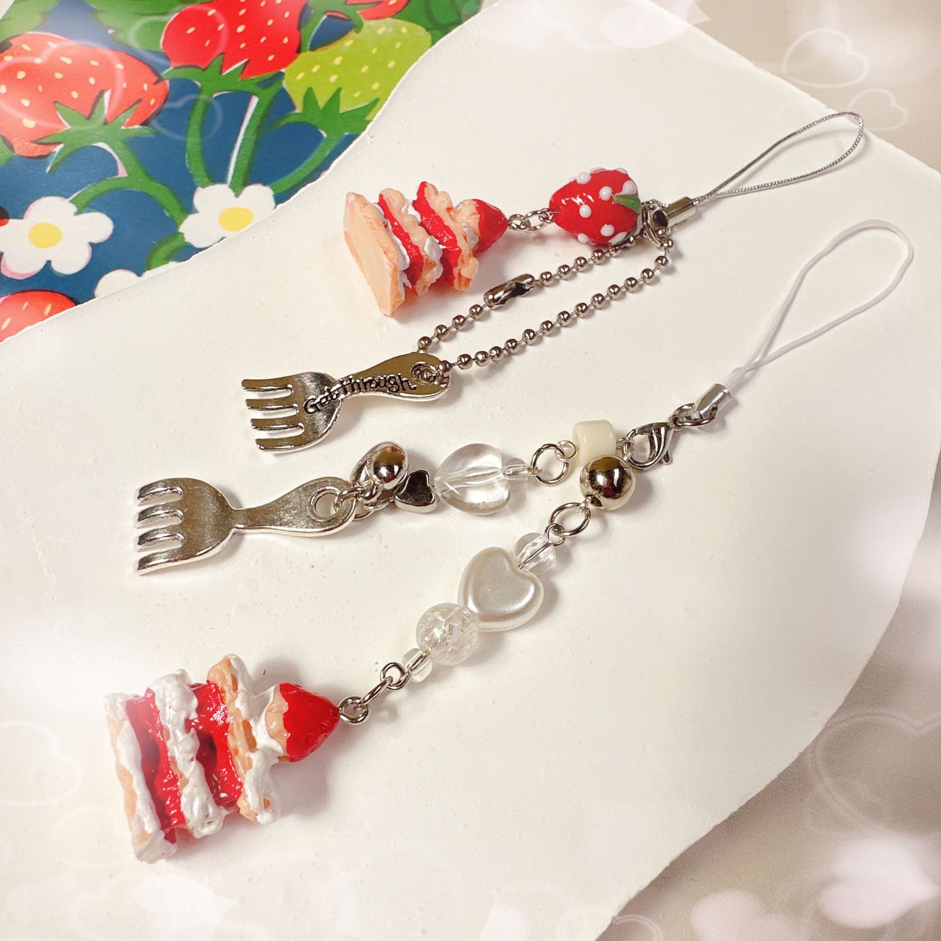 Wholesale Strawberry cake bead cute keychain