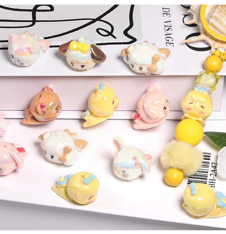 Wholesale 25pcs Plastic Doll Beads with Holes Cartoon Papa Series Kitten Beads DIY