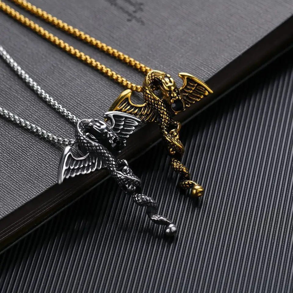 Wholesale Stainless Steel Double Dragon Sword Titanium Steel Retro Punk Cross Necklace