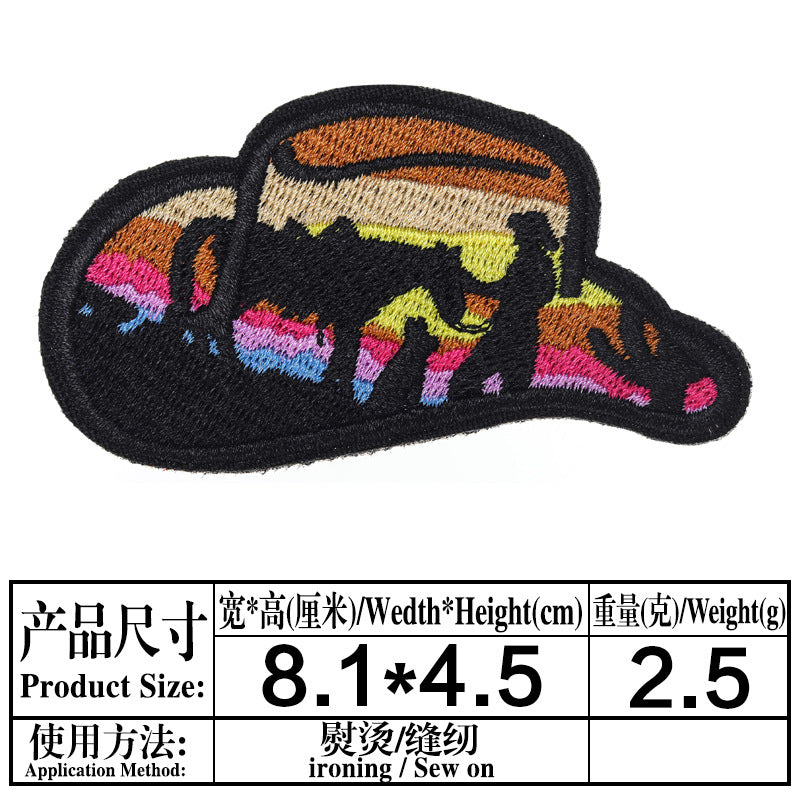 Wholesale Cartoon cloth patch western cowboy hat computer embroidery cloth patch