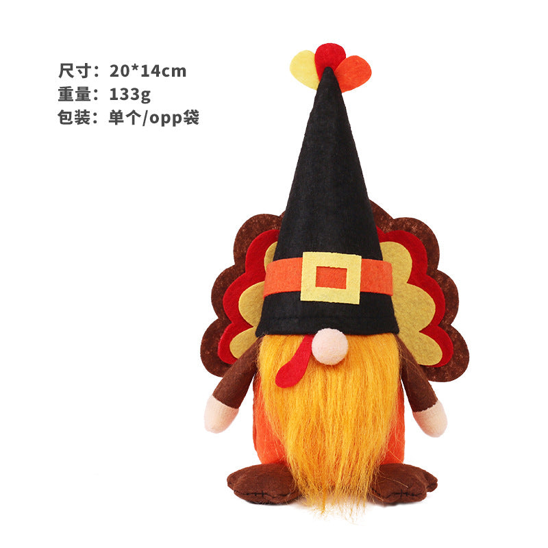 Wholesale Halloween Cute Style Turkey Faceless Old Man Doll Thanksgiving Doll Silk Cloth Ornaments