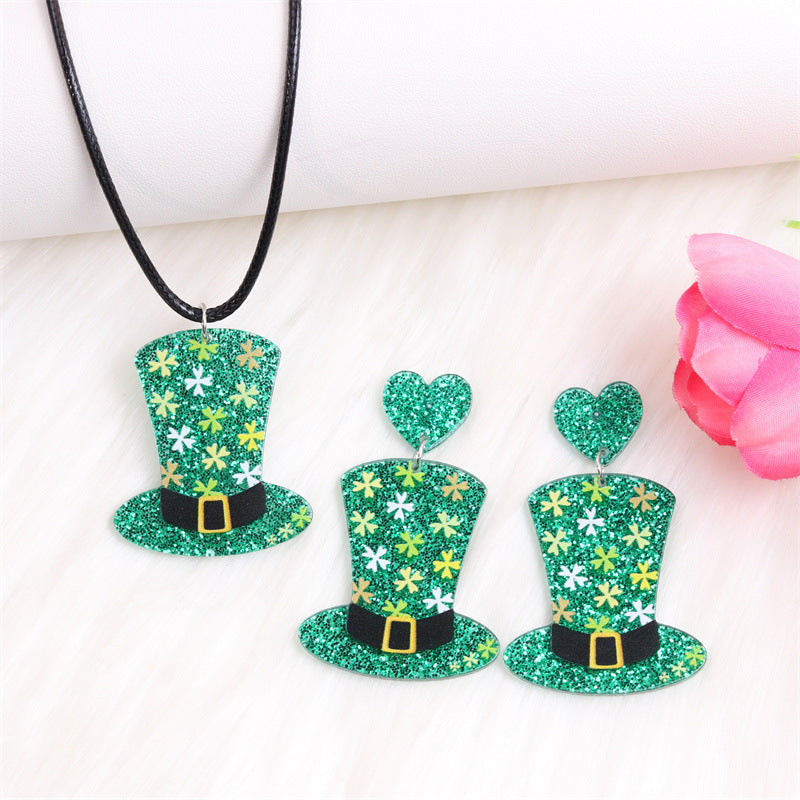 Wholesale St.  Patrick' s shamrock hat-shaped letter Acrylic Earrings