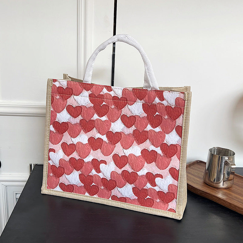 Wholesale Simple Heart Linen Magnetic Buckle Large Capacity Bag Handheld Commuter Bag