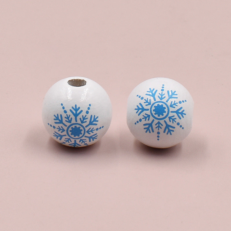 Wholesale 10pcs  Christmas Snowflake Wood Beads 16MM Colorful Printed Beads  Wood Beads