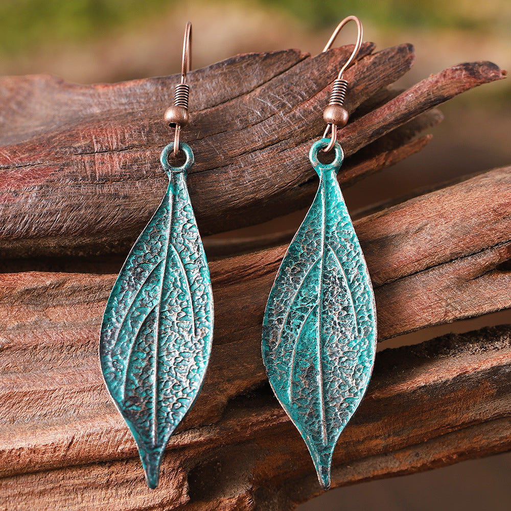 Wholesale Antique blue leaf alloy earrings,  leaf-shaped earrings