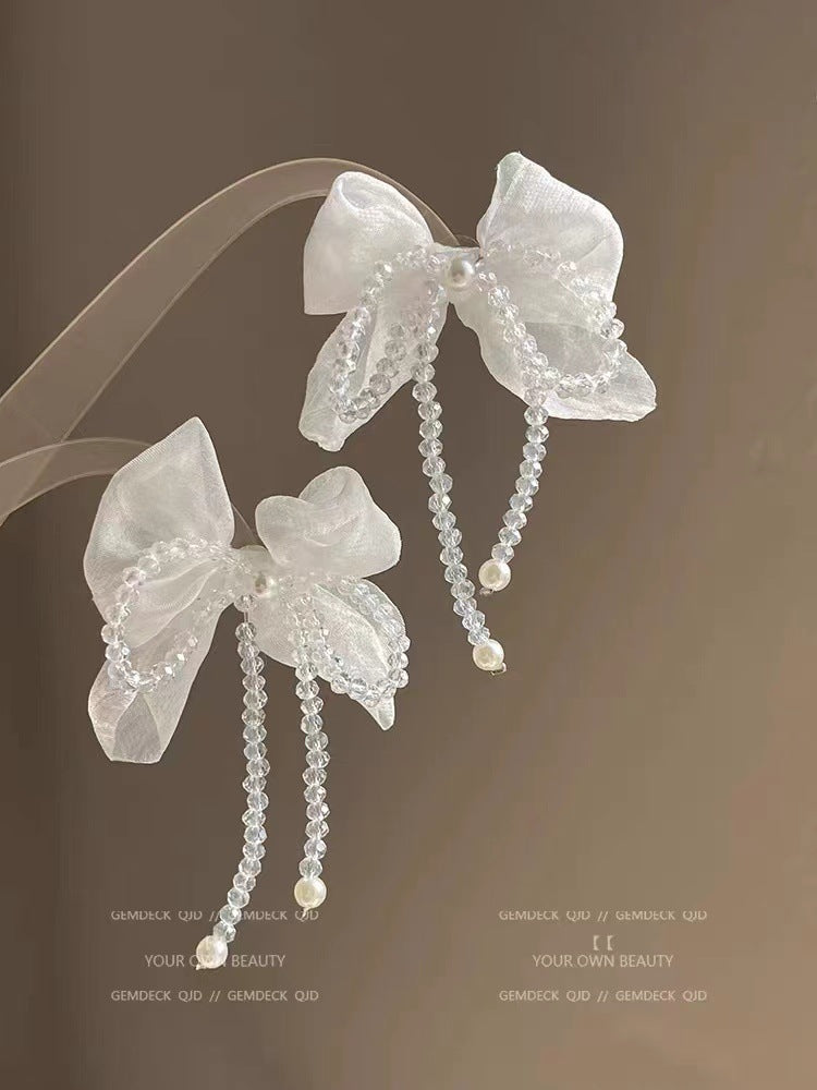 Wholesale Fabric flower super fairy handmade beaded fairy small fresh flower silver needle earrings