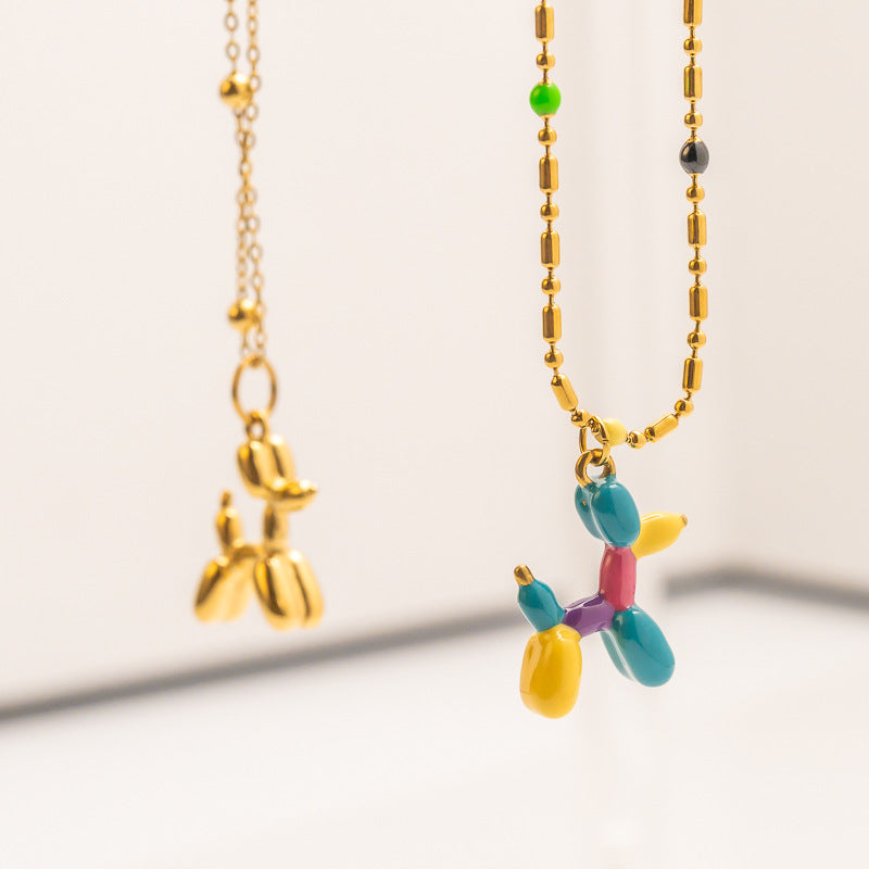 Wholesale colorful oil drop enamel not fade oil painting dog Stainless steel necklace