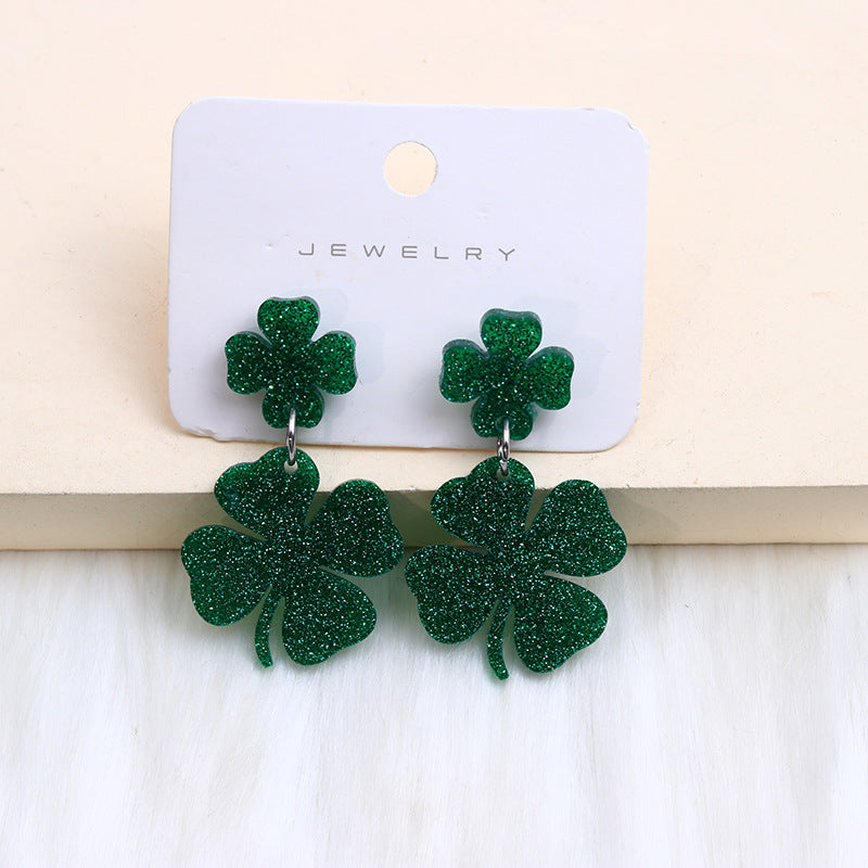 Wholesale St. Patrick's Day Beer Festival Acrylic Clover Earrings