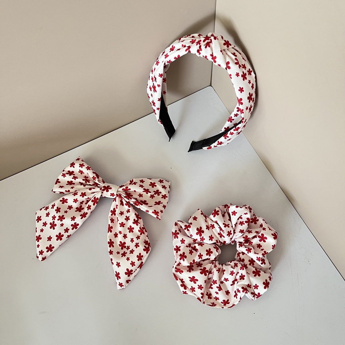 Wholesale 3pcs Fabric striped plaid heart bow hair tie hair clip headband