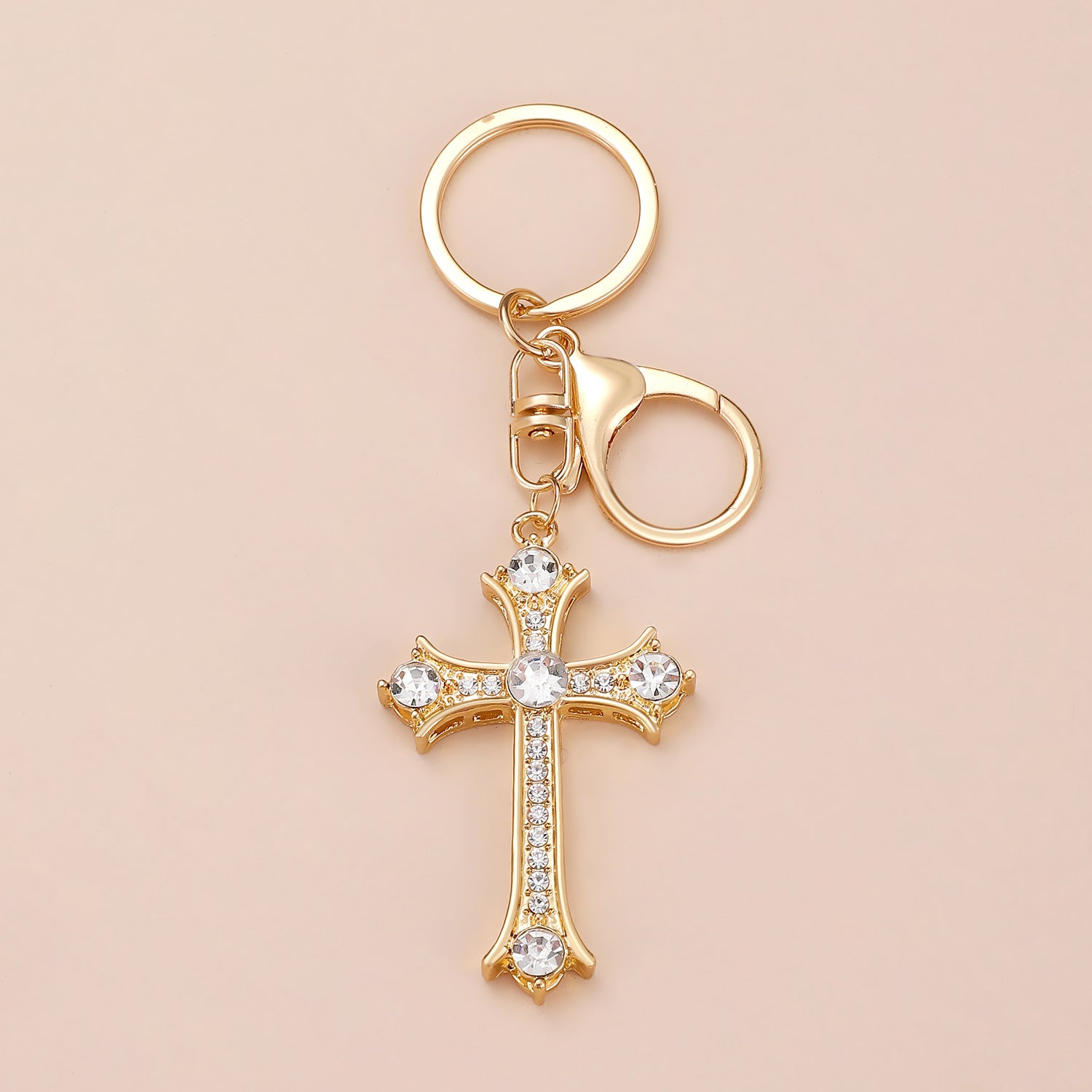 Wholesale Gold-plated rhinestone cross keychain