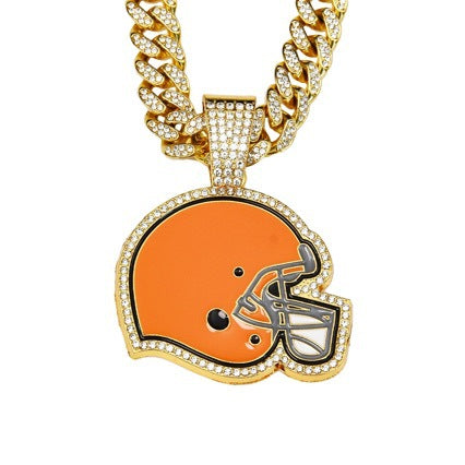 Wholesale Hip Hop Cuban Chain Necklace With Football Team Pendant Gold Color Metal Unisex Fashion Accessory