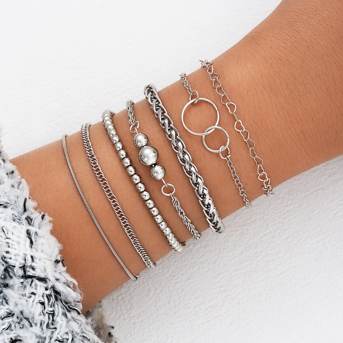 Wholesale Simple ins double ring chain bracelet 7-piece set