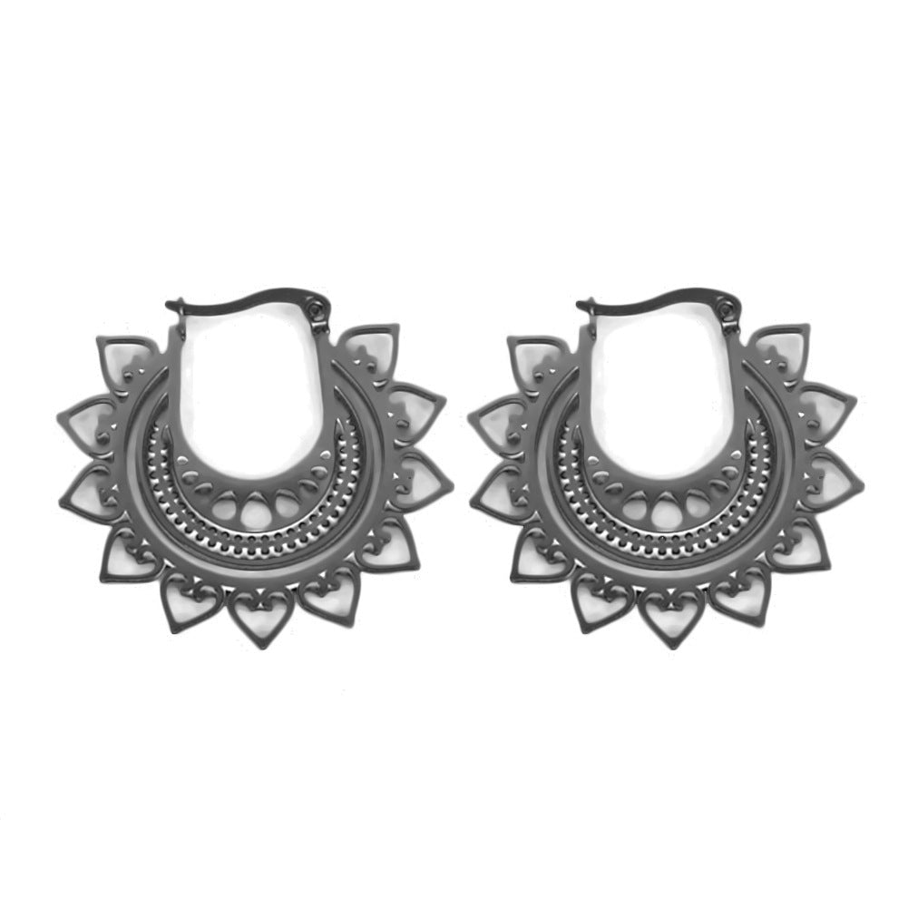 Wholesale Circle Filigree Heart Sunflower Stainless Steel Earrings