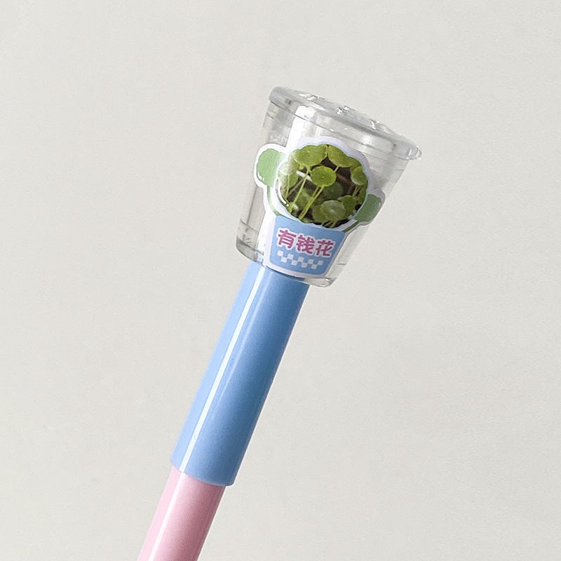 Wholesale 4pcs Creative Grass Pen Rich Flowers Black Gel Pen DIY Mini Potted Pen