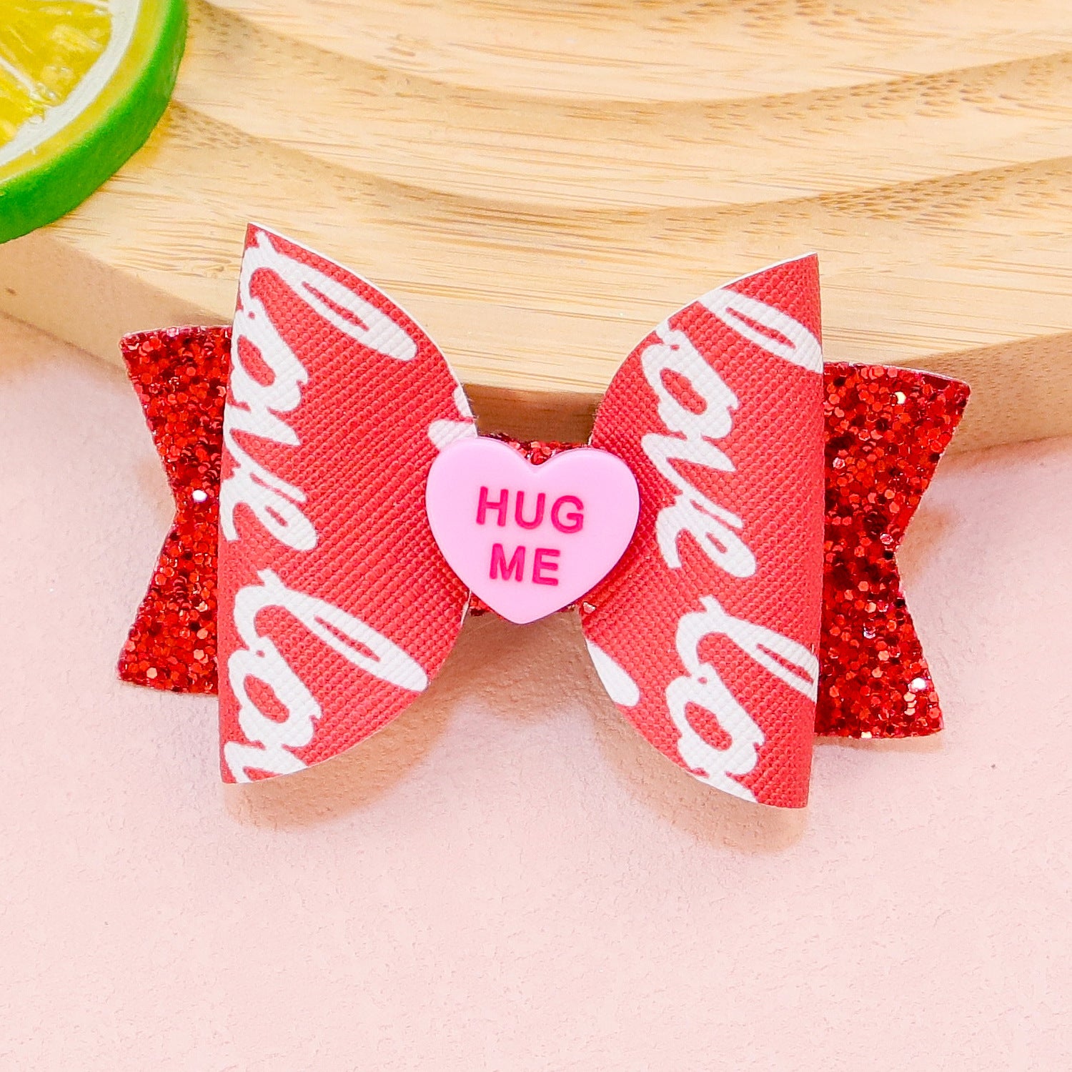 Wholesale Valentine's Day Love Letter Bow Fabric Hair Clips