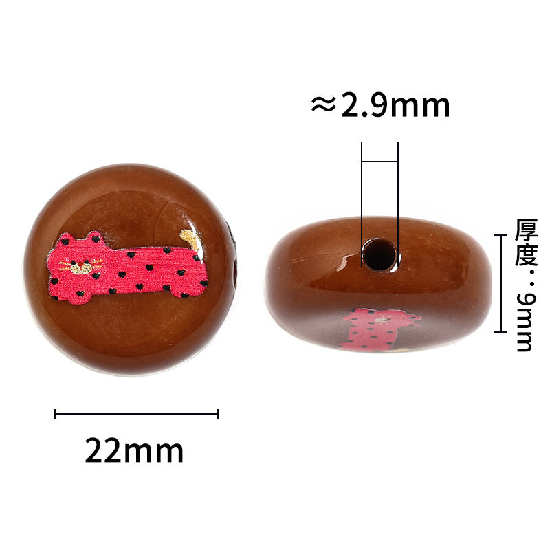 Wholesale 50pcs 22mm Acrylic Round Cake Cartoon Sausage Dog Black Cat Print DIY Beads