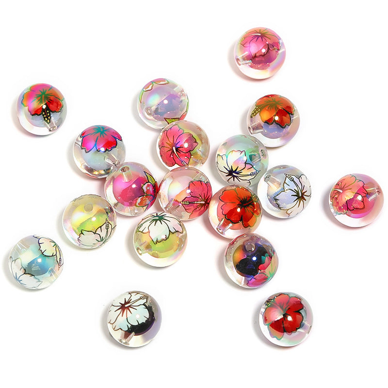 Wholesale 100PCS  Acrylic rose beads medium beads camellia print round beads mobile phone chain pen beads diy bead