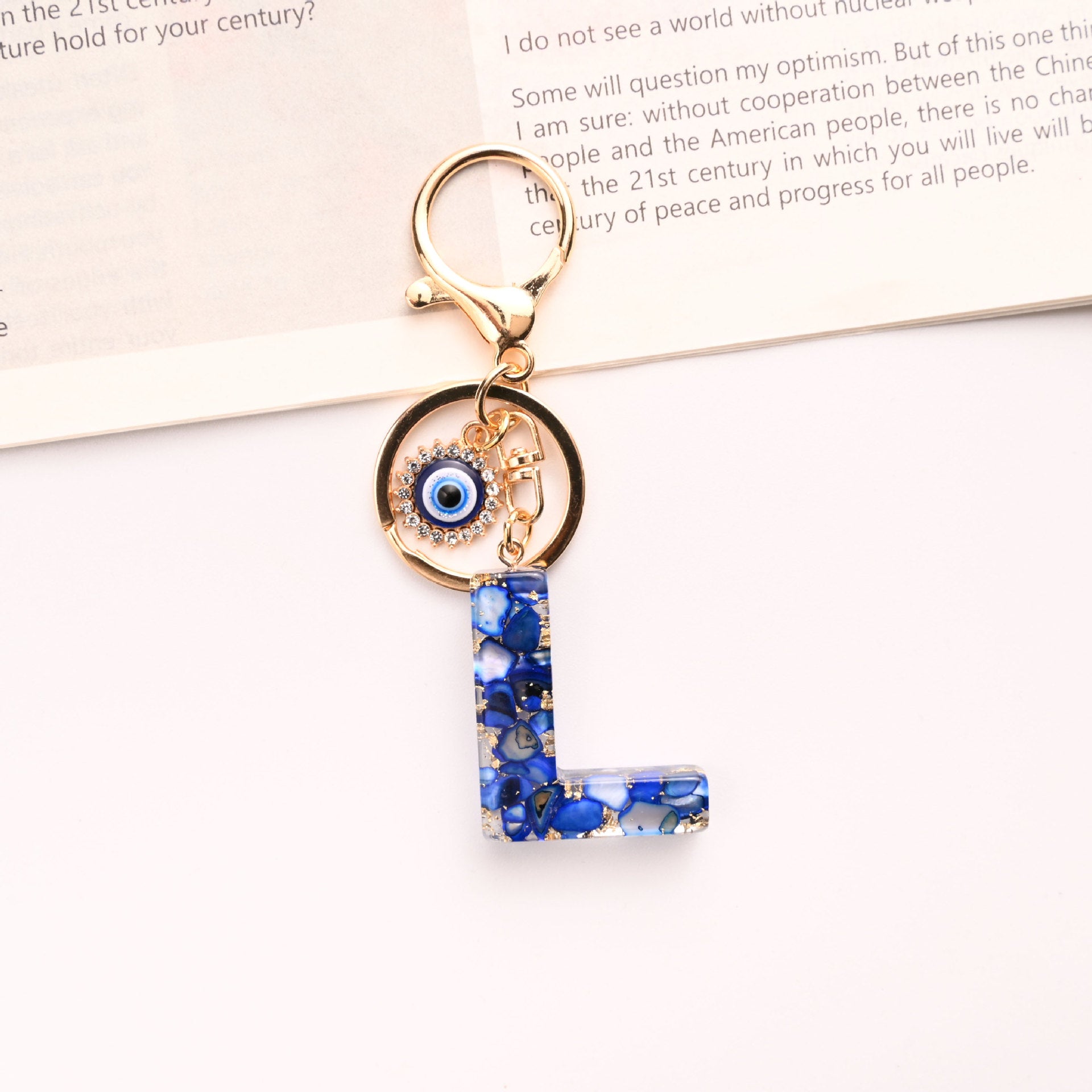 Wholesale Treasure Blue 26 English Letter Devil' s Eye Keychain