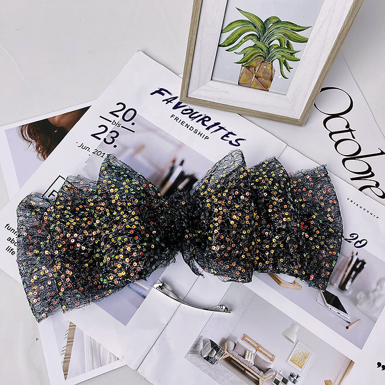 Wholesale Oversized Cloud Sequin Mesh Bow Hair Clip