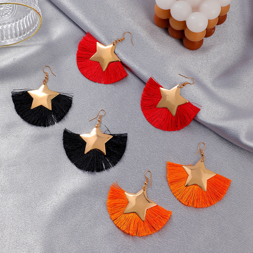 Wholesale Fan Tassel Star Geometric Vintage Earrings