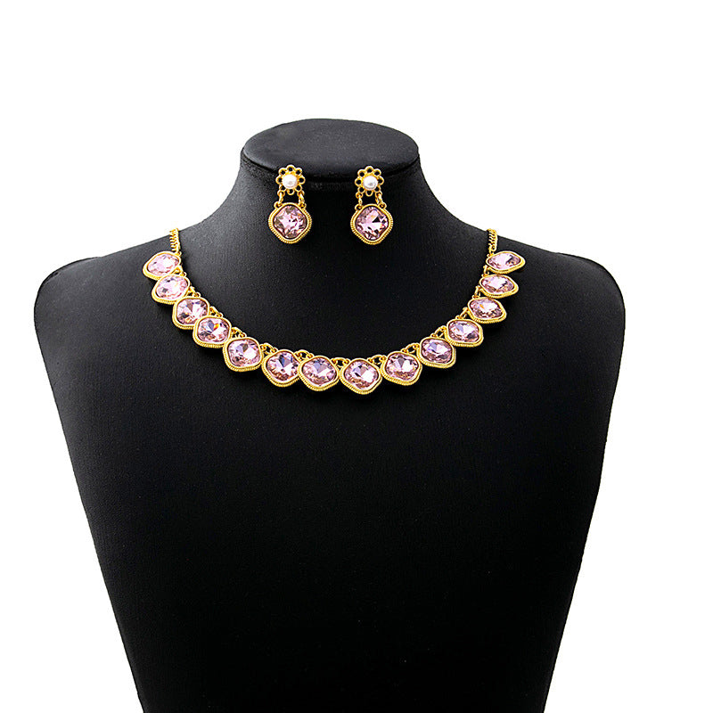Wholesale Oval Square Jewelry Set Flowers Evening Bridal Accessories Necklace Vintage Earrings