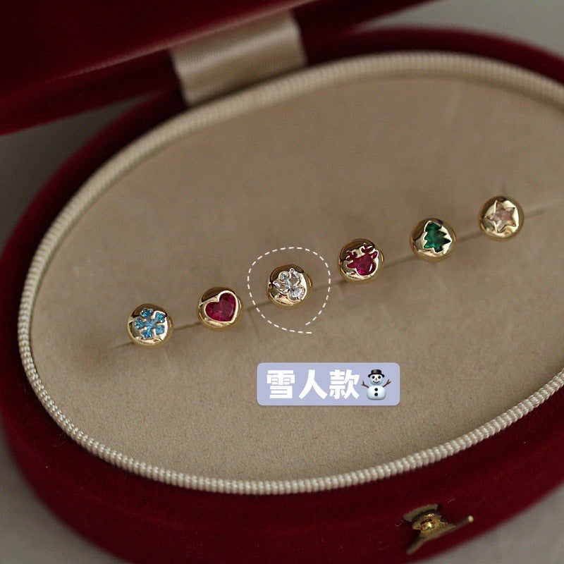 Wholesale Asymmetrical Zircon S925 Sterling Silver Christmas Stud Earrings