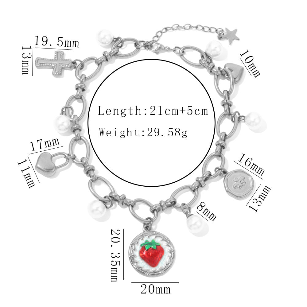 Wholesale Sweet and Cool Strawberry Pearl Cross Love Star Stainless Steel Bracelets