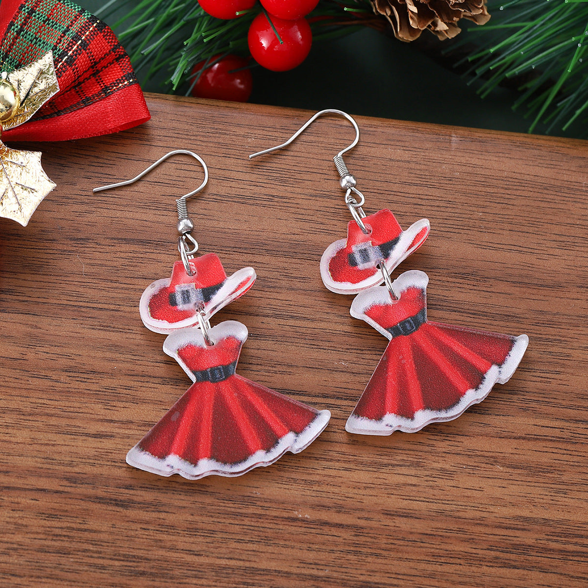 Wholesale Christmas hat Christmas dress  patchwork earrings